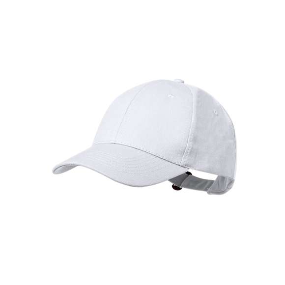 Gorra de 6 paneles en 100% algodón reciclado de suave acabado. Con cierre ajustable de hebilla y orificios de ventilación bordados. Disponible en variada gama de colores, con logotipo en etiqueta.