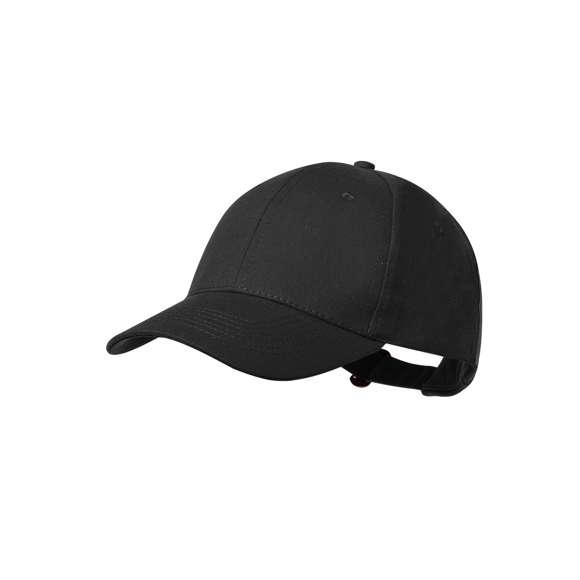 Gorra de 6 paneles en 100% algodón reciclado de suave acabado. Con cierre ajustable de hebilla y orificios de ventilación bordados. Disponible en variada gama de colores, con logotipo en etiqueta.