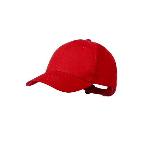 Gorra de 6 paneles en 100% algodón reciclado de suave acabado. Con cierre ajustable de hebilla y orificios de ventilación bordados. Disponible en variada gama de colores, con logotipo en etiqueta.