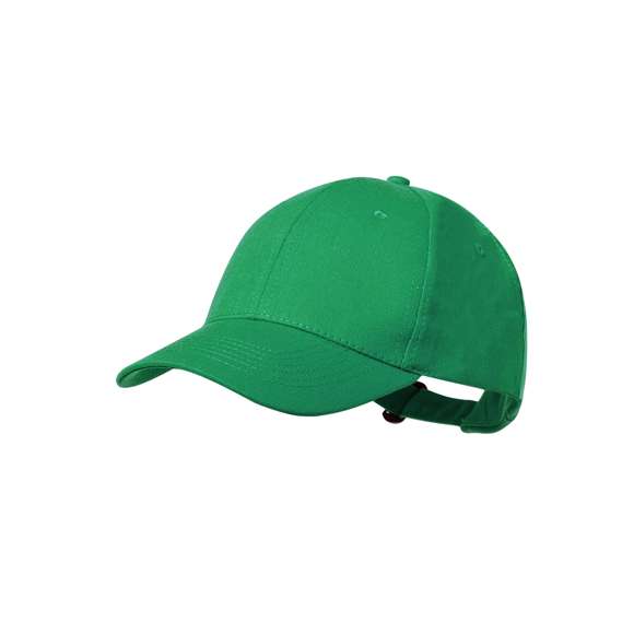 Gorra de 6 paneles en 100% algodón reciclado de suave acabado. Con cierre ajustable de hebilla y orificios de ventilación bordados. Disponible en variada gama de colores, con logotipo en etiqueta.