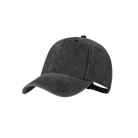 Gorra de 6 paneles de acabado efecto lavado. Fabricada en suave algodón 100%, con orificios de ventilación bordados. Con cierre trasero ajustable de hebilla metálica y disponible en variada gama de colores naturales.