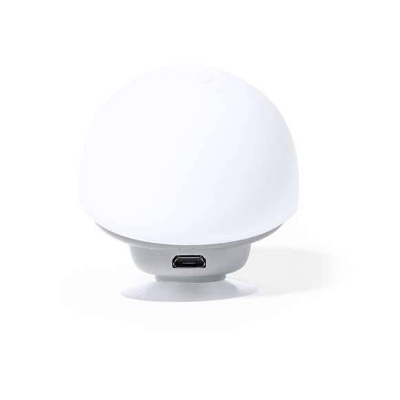 Altavoz de original diseño seta con gorra y función soporte para móvil. Conectividad Bluetooth 5.0, con 3W de potencia y función manos libres. Cuerpo con suave acabado de tacto goma y ventosa de fijación para función soporte. Cable Micro USB incluido y presentado en atractiva caja de diseño kraft. Disponible manual de instrucciones en español e inglés.