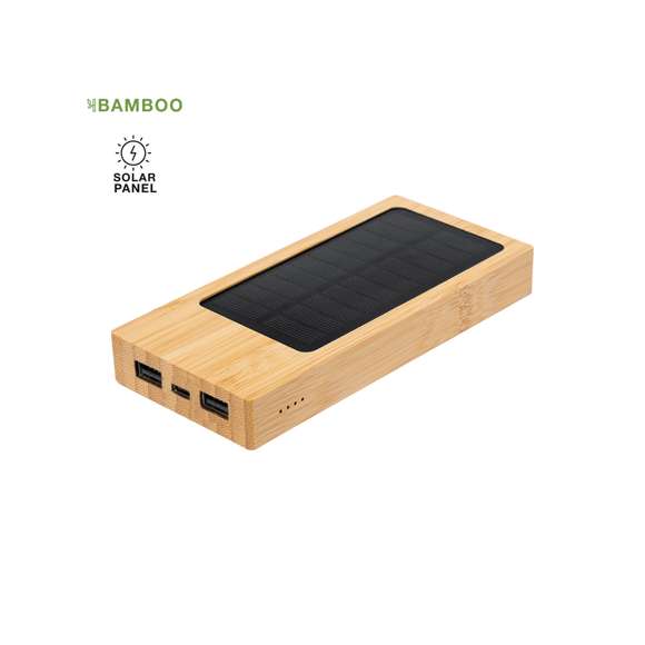 Batería auxiliar externa de recarga solar y 4.000 mAh de capacidad de carga. Fabricada en bambú, con conector de entrada/salida Tipo C y 2 salidas USB. Presentada en caja individual de diseño kraft. Disponible manual de instrucciones en español e inglés.Las capacidades mostradas en todas nuestras baterías auxiliares externas son reales, incorporando todas ellas baterías de grado A y no recicladas, con una vida útil de al menos 500 ciclos de carga y según normativa CE. Además, están fabricadas conforme a los estándares RoHS y en cumplimiento con los siguientes requisitos de seguridad:Sistema de protección contra sobrecarga del power bank.Sistema de protección contra descarga completa que proporciona una mayor durabilidad del power bank.Sistema de bloqueo para evitar cortocircuitos.Sistema de transferencia de carga constante, acorde con la capacidad del dispositivo de destino.