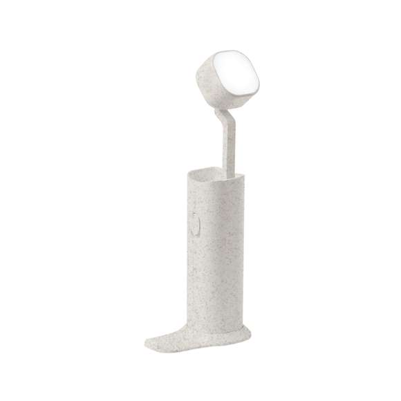 Lámpara multifunción fabricada en caña de trigo. Incluye 12 LEDs de intensidad regulable, es plegable y ajustable en altura. Incluye soporte para dispositivos móviles y tiene base antideslizante, con cable cargador Micro USB incluido. Disponible manual de instrucciones en español e inglés y presentada en caja de diseño kraft.La caña de trigo fomenta la utilización de materias primas naturales, reduciendo así las emisiones contaminantes.Fabricada conforme a los estándares RoHS y en cumplimiento con los siguientes requisitos de seguridad:Sistema de protección contra sobrecalentamiento.Sistema de protección contra sobrecarga.Sistema de bloqueo para evitar cortocircuitos.