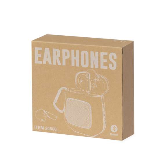 Originales auriculares altavoz con conexión Bluetooth 5.0 y fabricados resistente ABS de color blanco. El set incluye un altavoz Bluetooth de 3W de potencia, con función manos libres y mosquetón de transporte. Lo completa una pareja de auriculares intraurales con botón de control integrado y batería de 30 mAh cada uno. Base de carga de 600 mAh, con luz LED de estado de carga. Presentación en caja individual de diseño kraft, con manual de instrucciones en español e inglés.Fabricados conforme a los estándares RoHS y en cumplimiento con los siguientes requisitos de seguridad:Sistema de protección contra sobrecalentamiento.Sistema de protección contra sobrecarga.Sistema de bloqueo para evitar cortocircuitos.