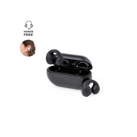 Auriculares open ear con conexión Bluetooth 5.3 y función manos libres. Diseñados para ajustarse perfectamente a las orejas con su práctico clip, ofreciendo una experiencia auditiva sin molestias. Botón de control táctil integrado en el auricular, con base de carga a juego y batería de 200 mAh, con conexión Tipo C y cable de carga incluido. Presentados en caja individual de diseño kraft, con manual de instrucciones en español e inglés.Fabricados conforme a los estándares RoHS y en cumplimiento con los siguientes requisitos de seguridad:Sistema de protección contra sobrecalentamiento.Sistema de protección contra sobrecarga.Sistema de bloqueo para evitar cortocircuitos.