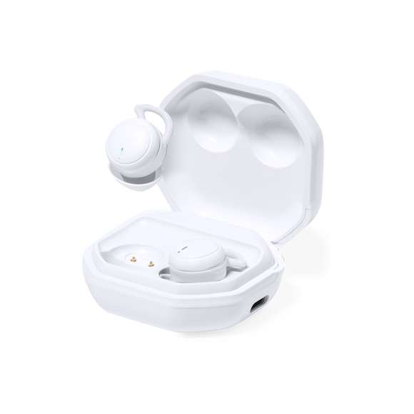 Auriculares intraurales en elegante acabado blanco y conexión Bluetooth 5.0. De diseño ergonómico y compacto, permitiendo apoyar la oreja o cubrirla sin ocasionar molestias. Incluyen botón de control táctil integrado en el auricular, con base de carga a juego. Función manos libres y recargables, con cable Tipo C incluido. Presentados en estuche individual de lujo con tapa de bisagra y con base de carga de 250mAh. Presentados en atractiva caja de diseño kraft, con manual de instrucciones en español e inglés.Fabricados conforme a los estándares RoHS y en cumplimiento con los siguientes requisitos de seguridad:Sistema de protección contra sobrecalentamiento.Sistema de protección contra sobrecarga.Sistema de bloqueo para evitar cortocircuitos.