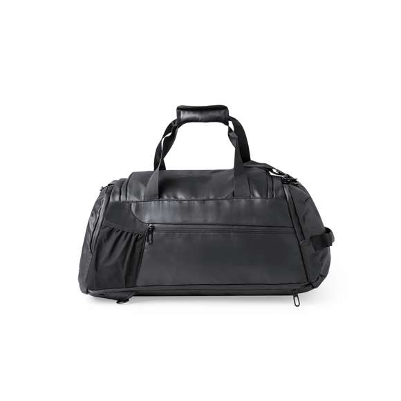 Bolso mochila confeccionado en resistente y suave polipiel. Su compartimento central se cierra mediante cremallera de doble tirador. Además, presenta un bolsillo lateral independiente y uno más en el otro extremo, ambos con cierre de cremallera; y en la base uno especialmente diseñado para zapatos. También incluye bolsillo exterior de rejilla. Ofrece tres opciones de transporte: como mochila, gracias a las asas acolchadas y plegables; como bolso de mano; o bien como bandolera gracias a su cinta para el hombro ajustable. Las cremalleras están discretamente ocultas para un diseño más elegante. Presentado en bolsa individual.