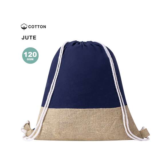 Mochila de cuerdas en material 100% algodón de 120 g/m2 en combinación con yute. Cuerdas autocierre en algodón en blanco con argollas de yute en la base. Disponible en diversos colores. Resistencia hasta 8kg de peso.