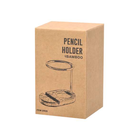 Lapicero con soporte fabricado en bambú y acero inox. De diseño minimalista, con base fabricada en bambú y estructura metálica. Presentado en una caja de diseño kraft. Materiales como el bambú fomentan la utilización de materias primas naturales, reduciendo las emisiones contaminantes. Proviene de una planta de gran resistencia y versatilidad, con crecimiento y regeneración rápidos, siendo una excelente alternativa al uso de madera tradicional.