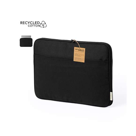 Útil funda de ordenador portátil hecha en algodón reciclado. Compartimento principal acolchado de hasta 14 pulgadas fabricado en algodón 100% reciclado, con etiqueta distintiva. Disponible en elegantes colores y presentado en una bolsa individual reciclada. Elaborado con elementos vegetales para así fomentar la utilización de materias primas naturales y reducir las emisiones contaminantes.