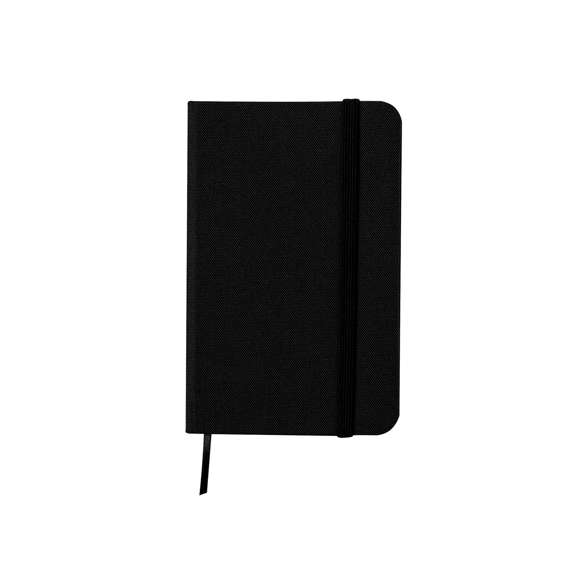 Bloc de notas con tapas rígidas en RPET 300D. Incluye 100 hojas con disposición a una raya, elástico de sujeción y marcapáginas de tela a juego. Disponible en amplia gama de colores. Logotipo RPET en parte trasera. Presentado individualmente en bolsa reciclada.El material RPET se elabora a partir de plástico reciclado, para así fomentar la reutilización de residuos plásticos y ayudar a la sostenibilidad del planeta.
