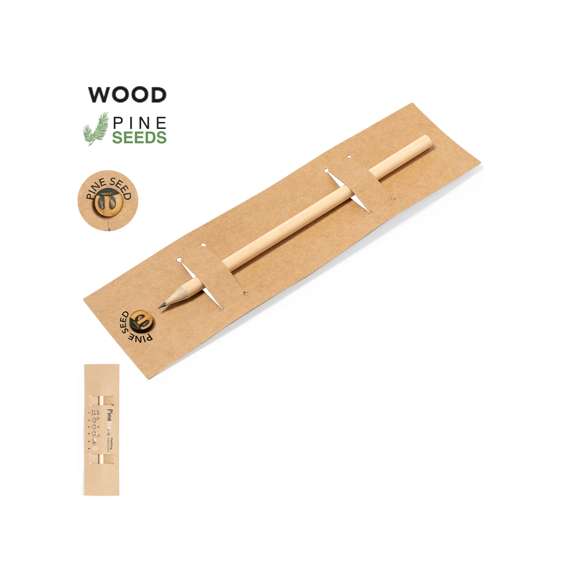 Práctico lápiz con semillas cilíndrico, fabricado en suave madera natural Presentado en un estuche de cartón reciclado que incluye una cápsula de semillas de pino. El cartón reciclado proviene del reaprovechamiento de excedente de fabricaciones y reciclaje de papel en el final de su vida útil, convirtiéndose en un lienzo ecológico y sostenible.