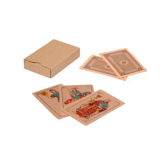 Baraja española fabricada en resistente cartón reciclado. Incluye 50 naipes y viene presentada en un estuche de cartón de acabado kraft.