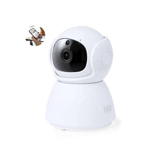 Cámara de seguridad inteligente HD 360° con soporte y fijación para pared. Control y visionado remoto, conexión wifi, sistema de notificaciones push, captura de vídeo y audio en tiempo real, cámara de fotos, altavoz, detector de movimiento con visión nocturna y alarma. Sistema de configuración sencillo, con alimentación AC 220V-240V. Presentada en atractiva caja de diseño, con manual de instrucciones en español e inglés.