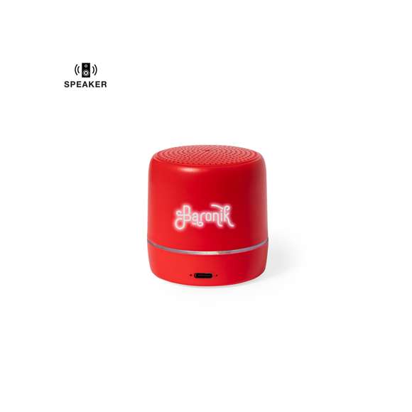 Compacto altavoz de conexión Bluetooth con interior iluminado con LEDs. Superficie exterior especialmente diseñada para marcaje en láser y así iluminar el logotipo marcado. Disponible en varios colores con suave acabado y conexión Bluetooth 5.0, ofrece 3W de potencia, tiene función de manos libres y soportes de goma antideslizantes en la base. Compatible con iOS y Android, incluye cable de carga Tipo C y viene presentado en atractiva caja de diseño kraft. Disponible manual de instrucciones en español e inglés.