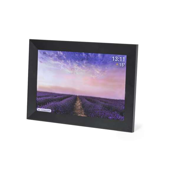 Marco de fotos digital de 10,1 pulgadas. Con pantalla táctil IPS de alta resolución de 1280x800 píxeles, conectividad WiFi, y equipado con funciones inteligentes como visualización del tiempo, alarma y reloj. Ademas incorpora un menú para explorar un mundo de posibilidades al ver videos, fotos y escuchar música, con opción de visualización en formato horizontal y vertical. Con soporte en la parte trasera y ranuras para colgar en la pared. Alimentación CA 220V-240V, con cargador incluido. Presentado en caja de diseño kraft y disponible manual de instrucciones en español e inglés.