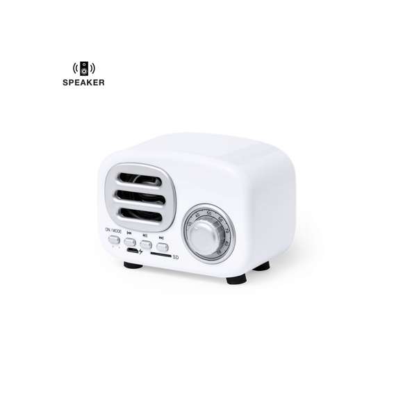 Compacto altavoz con estilo vintage en forma de radio de época y 3W de potencia. Con conexión Bluetooth para disfrutar de la libertad inalámbrica, reproduciendo la música y aportando estilo al mismo tiempo. Con indicadores luminosos, ranura para tarjetas Micro SD de hasta 64 GB y batería de 500 mAh. Presentado en atractiva caja de diseño kraft, con manual de instrucciones en español e inglés.