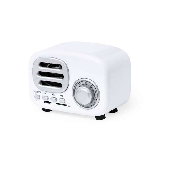 Compacto altavoz con estilo vintage en forma de radio de época y 3W de potencia. Con conexión Bluetooth para disfrutar de la libertad inalámbrica, reproduciendo la música y aportando estilo al mismo tiempo. Con indicadores luminosos, ranura para tarjetas Micro SD de hasta 64 GB y batería de 500 mAh. Presentado en atractiva caja de diseño kraft, con manual de instrucciones en español e inglés.