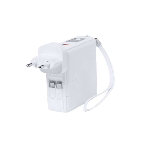 Adaptador viaje inalámbrico, multifunción y multisalida con powerbank integrado de 10.000 mAh de capacidad de carga. De elegante diseño en color blanco y amplia superficie de marcaje. Función de carga inalámbrica con tecnología magsafe, conexión dual de entrada y salida de corriente Tipo C y salidas USB. Con dos cables de salida integrados con conectores Tipo C y 2 en 1 (Micro USB y Lightning). Simultaneidad de uso para todas las funciones, con adaptadores de enchufe de pared para USA, Europa, Asia, Reino Unido y Australia. Presentado en atractiva caja de diseño kraft. Disponible manual de instrucciones en español e inglés.Las capacidades mostradas en todas nuestras baterías auxiliares externas son reales, incorporando todas ellas baterías de grado A y no recicladas, con una vida útil de al menos 500 ciclos de carga y según normativa CE.Además, están fabricadas conforme a los estándares RoHS y en cumplimiento con los siguientes requisitos de seguridad:Sistema de protección contra sobrecarga del power bank.Sistema de protección contra descarga completa que proporciona una mayor durabilidad del power bank.Sistema de bloqueo para evitar cortocircuitos.Sistema de transferencia de carga constante, acorde con la capacidad del dispositivo de destino.