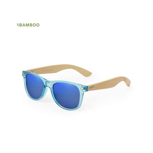 Gafas de sol fabricadas en bambú con protección UV400. Montura de colores a juego con los cristales en resistente material PC y patillas en bambú. Lentes AC (acetato de celulosa) acabado espejo de color, disponibles en variada gama de colores en combinación con la montura. Presentada en bolsa individual diseño eco.Materiales como el bambú fomentan la utilización de materias primas naturales, reduciendo las emisiones contaminantes. Proviene de una planta de gran resistencia y versatilidad, con crecimiento y regeneración rápidos, siendo una excelente alternativa al uso de madera tradicional.