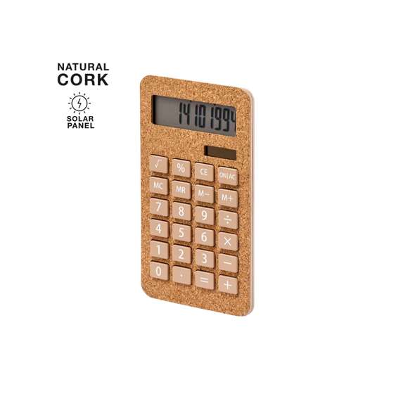Calculadora de 10 dígitos fabricada corcho. Con mecanismo de apagado automático y suaves teclas. Funciona con energía solar, con alimentación auxiliar mediante 1 pila de botón (incluida). Presentada en atractiva caja de diseño kraft, con manual de instrucciones disponible en español e inglés.Elaborada con elementos vegetales para así fomentar la utilización de materias primas naturales y reducir las emisiones contaminantes.