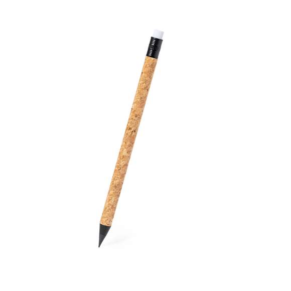 Lápiz eterno fabricado en corcho. Reutilizable y con escritura infinita, para usar siempre el mismo lápiz y no generar residuos. Incluye goma de borrar en la parte superior del lápiz. Elaborado con elementos vegetales para así fomentar la utilización de materias primas naturales y reducir las emisiones contaminantes.