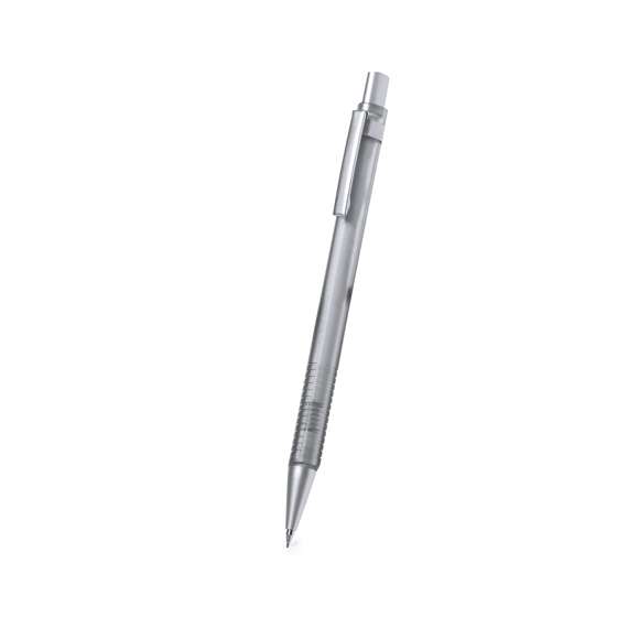 Elegante portaminas hecho en resistente ABS. Cuerpo en color gris translúcido y empuñadura a juego de tacto rugoso para un mejor agarre, con elementos cromados como botón, clip y punta. Con goma y minas incluidas de 0,7 mm.