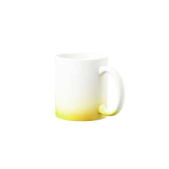 Taza de cerámica con 350 ml de capacidad y acabado mate. Especialmente diseñada para marcaje en sublimación. Disponible en diversos y llamativos colores degradados a blanco. Presentada en caja individual kraft.