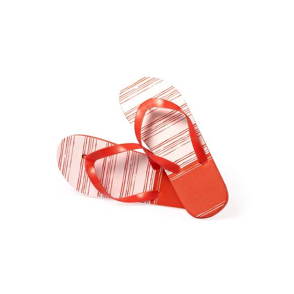 Par de chanclas fabricadas en EVA y PVC. Suela hecha de resistente EVA para una alta durabilidad, con atractivo diseño bicolor, y tiras ergonómicas fabricadas en PVC a juego. Disponibles en una variada gama de colores vibrantes con diseño en blanco adaptándose a cualquier estilo. Tallas 36-38 y 42-44. Cada par presentado en bolsa reciclada.