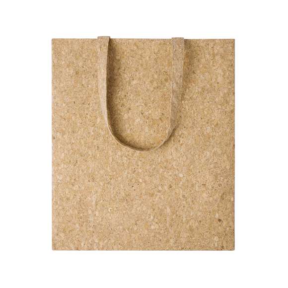 Bolsa confeccionada en corcho natural, equipada con asas del mismo material y reforzadas, de 50 cm de longitud. Presenta un acabado cosido y cuenta con una resistencia de hasta 8 kg de peso. Elaborado con elementos vegetales para así fomentar la utilización de materias primas naturales y reducir las emisiones contaminantes.