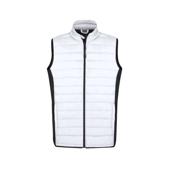 Chaleco resistente al viento y al agua, en cálida combinación de materiales soft shell y poliéster, con interior acolchado. De elegante construcción y en variada gama de colores, con detalles y laterales en negro. Cierre de cremallera y bolsillos laterales de cremallera, con tiradores para fácil apertura. Disponible en tallas S, M, L, XL, XXL.