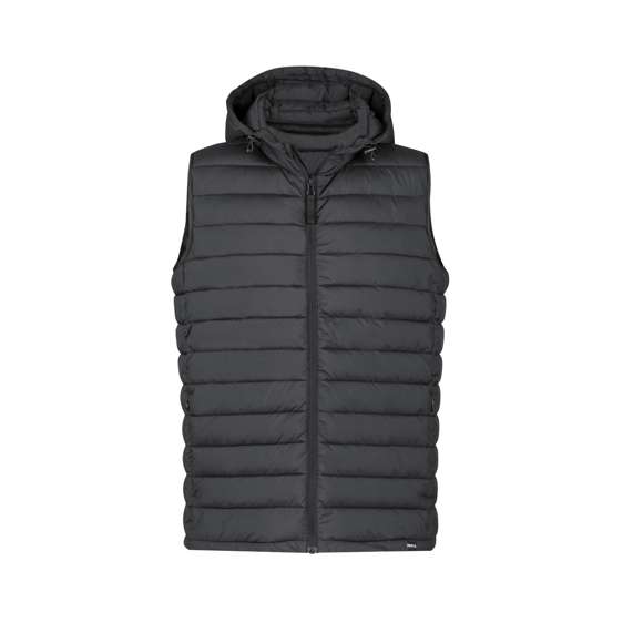 Chaleco unisex en cálido y suave material 100% RPET, con capucha ajustable mediante cintas elásticas. En material extra ligero efecto pluma, resistente al agua y cortavientos. Con acolchado interior, cremallera en cuello con tapeta y cinta en tirador, además de amplios bolsillos laterales con cremallera. Incluye práctica funda de transporte con cordón ajustable y etiqueta con logotipo RPET. Disponible en variada gama de colores y en tallas XS, S, M, L, XL, XXL.El material RPET se elabora a partir de plástico reciclado, para así fomentar la reutilización de residuos plásticos y ayudar a la sostenibilidad del planeta.