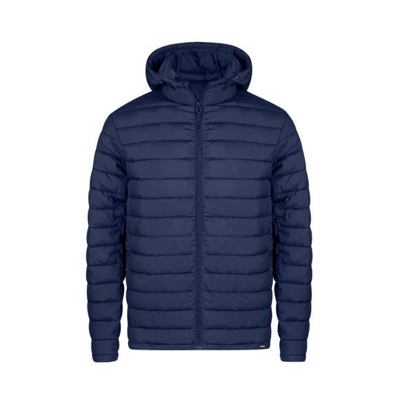 Chaqueta unisex en cálido y suave material 100% RPET, con capucha ajustable mediante cintas elásticas. En material extra ligero efecto pluma, resistente al agua y cortavientos. Con acolchado interior, cremallera en cuello con tapeta y cinta en tirador, además de amplios bolsillos laterales con cremallera. Incluye práctica funda de transporte con cordón ajustable y etiqueta con logotipo RPET. Disponible en variada gama de colores y en tallas XS, S, M, L, XL, XXL.El material RPET se elabora a partir de plástico reciclado, para así fomentar la reutilización de residuos plásticos y ayudar a la sostenibilidad del planeta.