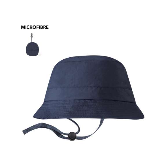 Gorro plegable tipo bob, fabricado en suave microfibra, con práctico sistema de plegado sobre sí mismo. Incluye cintas exteriores para la cabeza y el cuello, con cierres ajustables para garantizar la máxima comodidad al llevarte puesto. De tamaño compacto una vez plegado, con cierre de corchete y mosquetón de plástico giratorio para engancharlo en cualquier parte. Disponible en variada gama de colores.