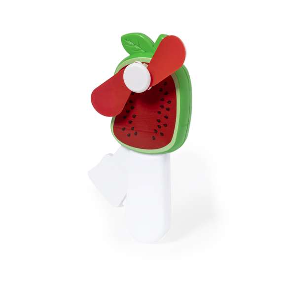 Ventilador en divertidas formas de fruta, fabricado en resistente ABS. Funcionamiento manual, apretando apretando continuamente en la palanca integrada en el mango para poder mover las aspas. Disponible en diseños fresa, piña, uva, sandía o naranja. Presentado individualmente en bolsa reciclada.