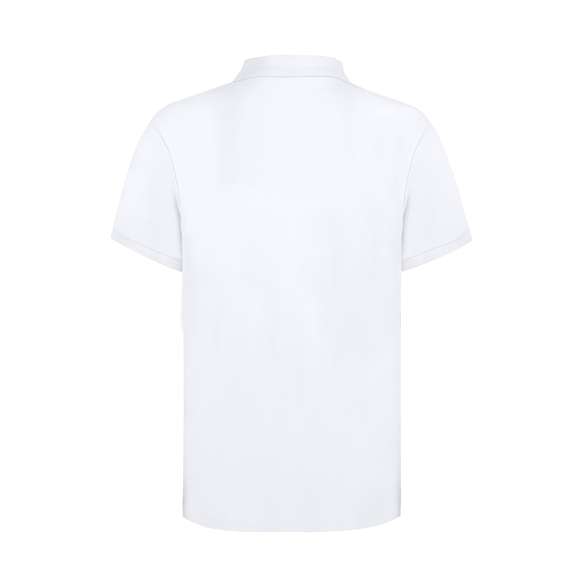 Polo de piqué para adulto en color blanco. En material 100% algodón de 220g/m2. Con dos botones de cierre a juego y aperturas laterales en los bajos. Tallas S, M, L, XL, XXL, 3XL.
