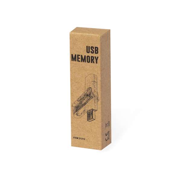 Memoria USB OTG de 16GB de capacidad, con clip giratorio y cuerpo acabado en suave madera. Con conexión USB y Tipo C. Presentada en estuche individual de cartón reciclado.