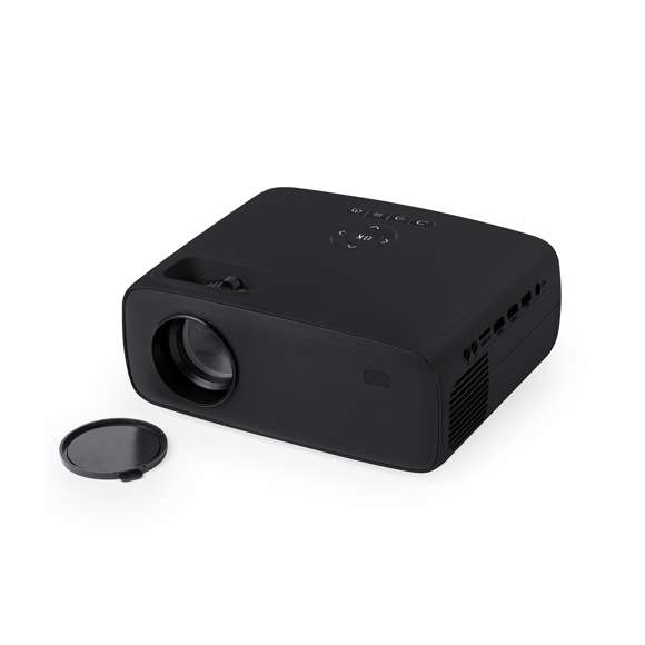 Proyector con conectividad bluetooth y WiFi que proporciona una fantástica experiencia audiovisual. Fabricado en resistente ABS de color negro, con regulador de enfoque y ángulo para un óptimo visionado. Saca una potencia de 7.000 lúmenes, con resolución 720p, e incorpora un potente altavoz de 5W. Además, cuenta con multitud de conexiones: 3xHDMI (1 conector macho + 2 conectores hembra), conexión USB, salida de audio jack de 3,5 mm y entrada de audio jack de 3,5 mm. Con ranura para tarjetas de memoria Micro SD y mando a distancia para un cómodo y fácil manejo del dispositivo. Incluye cable de alimentación CA 220V-240V y viene presentado en caja de diseño kraft.