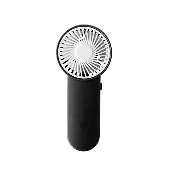 Ventilador de mano en resistente ABS. Con botón lateral de on/off y disponible en variada gama de vivos colores. Alimentación a pilas -2xAA no incluidas. Presentado individualmente en caja.