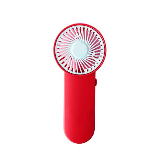 Ventilador de mano en resistente ABS. Con botón lateral de on/off y disponible en variada gama de vivos colores. Alimentación a pilas -2xAA no incluidas. Presentado individualmente en caja.