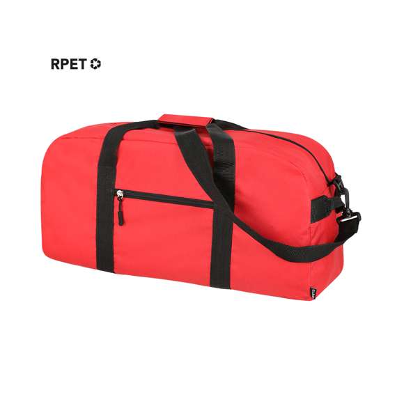 Bolso fabricado en resistente poliéster RPET 600D. Compartimento principal con cierre de cremallera de doble tirador y bolsillo exterior con cierre de cremallera con tirador. Con sas reforzadas alrededor del cuerpo en color negro y empuñadura acolchada a color. Incluye asa de transporte en lateral y cinta bandolera ajustable de doble anclaje de mosquetón. El material RPET se elabora a partir de plástico reciclado, para así fomentar la reutilización de residuos plásticos y ayudar a la sostenibilidad del planeta.