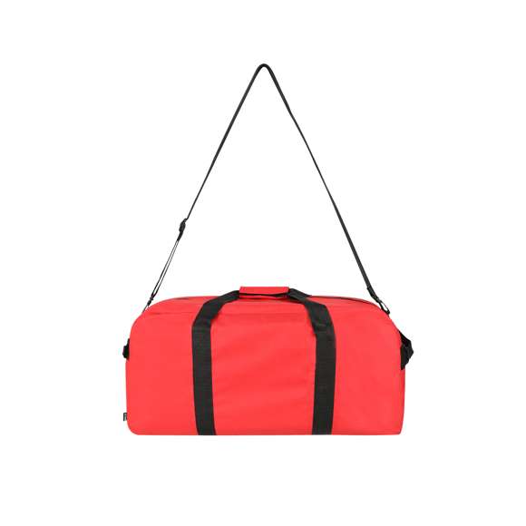 Bolso fabricado en resistente poliéster RPET 600D. Compartimento principal con cierre de cremallera de doble tirador y bolsillo exterior con cierre de cremallera con tirador. Con sas reforzadas alrededor del cuerpo en color negro y empuñadura acolchada a color. Incluye asa de transporte en lateral y cinta bandolera ajustable de doble anclaje de mosquetón. El material RPET se elabora a partir de plástico reciclado, para así fomentar la reutilización de residuos plásticos y ayudar a la sostenibilidad del planeta.