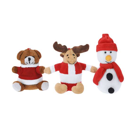 Suaves llaveros peluche con motivos navideños. Disponibles en tres divertidos y originales diseños: Reno, Muñeco de Nieve y Oso.