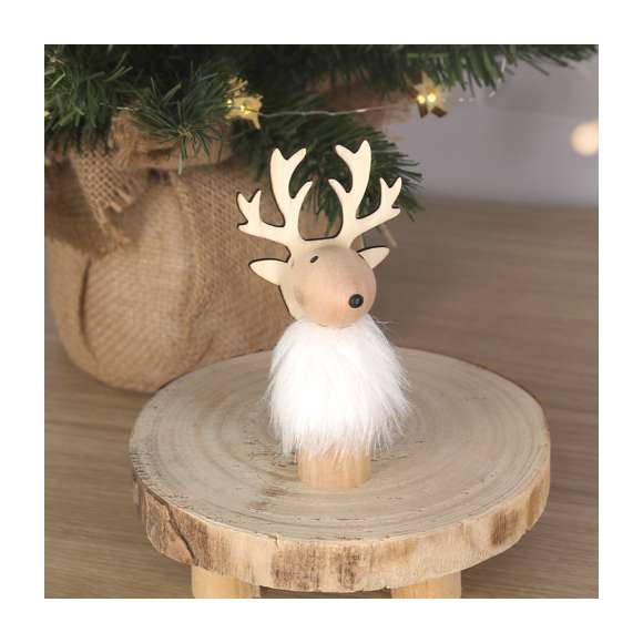 Adorno navideño fabricado en suave madera y suave pelaje blanco. Con base especial para el marcaje.Elaborado con elementos vegetales para así fomentar la utilización de materias primas naturales y reducir las emisiones contaminantes.