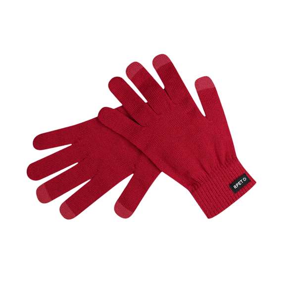 Guantes fabricados en cálido y suave tejido poliéster RPET. Con función táctil en dedos corazón, índice y pulgar a color. Talla única adulto. Con distintitivo RPET en etiqueta exterior. El material RPET se elabora a partir de plástico reciclado, para así fomentar la reutilización de residuos plásticos y ayudar a la sostenibilidad del planeta.
