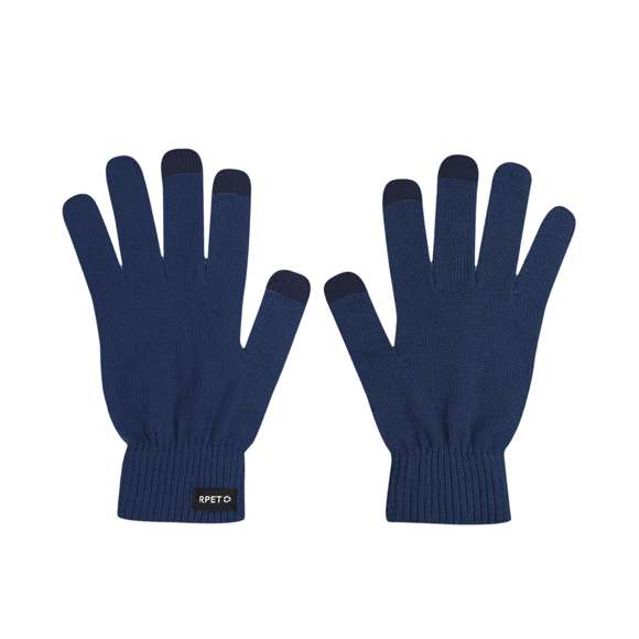 Guantes fabricados en cálido y suave tejido poliéster RPET. Con función táctil en dedos corazón, índice y pulgar a color. Talla única adulto. Con distintitivo RPET en etiqueta exterior. El material RPET se elabora a partir de plástico reciclado, para así fomentar la reutilización de residuos plásticos y ayudar a la sostenibilidad del planeta.