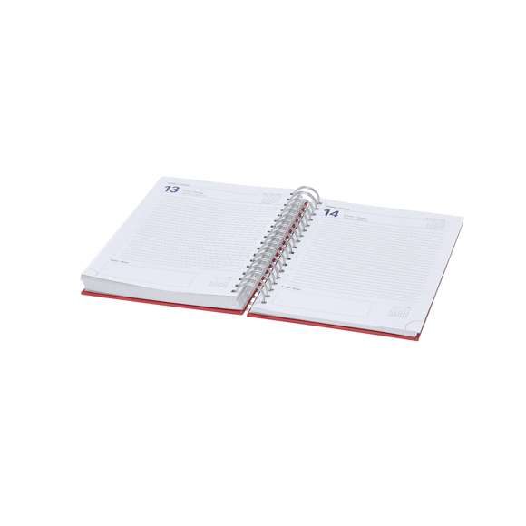 Agenda de anillas tamaño B5, acabada en resistente y suave PU. Con cubiertas rígidas. Incluye caja kraft de presentación.Diseño página día y páginas con esquina troquelada para marcar el día. En 2 idiomas: castellano e inglés.