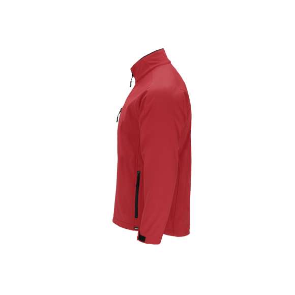 Chaqueta Soft Shell RPET confeccionada en 3 capas, de 340 g/m2. Con membrana de 8000mm, impermeable y transpirable. Exterior en Soft Shell e interior en tejido polar microfleece en color negro. Con bolsillo exterior en pecho derecho y dos bolsillos laterales con cremalleras. Con cremallera central y cremalleras invertidas en bolsillos, incluyendo tiradores de cordón en color negro. Mangas ranglán con sistema de ajuste de velcro en el puño en color negro. Cuenta con protector de barbilla a juego y cintura ajustable, con cordón elástico y tope. Distintivo RPET en el ribete de la prenda.