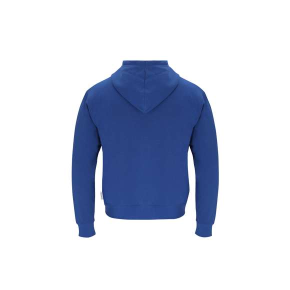 Sudadera Unisex con capucha y cremallera de Algodón Orgánico y Poliéster Reciclado, en suave felpa perchada de 280 g/m2. Con capucha forrada de doble capa, cordones redondos ajustables -con topes a juego- y ojales metálicos. Puños y cintura de punto canalé de elastano y bolsillo frontal tipo canguro. Apertura de cremallera oculta metálica, con cubrecosturas reforzado en cuello. Incluye etiqueta distintiva eco.